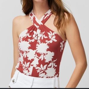 White House Black Market Cross Front Matte Jersey Floral Top Size XL